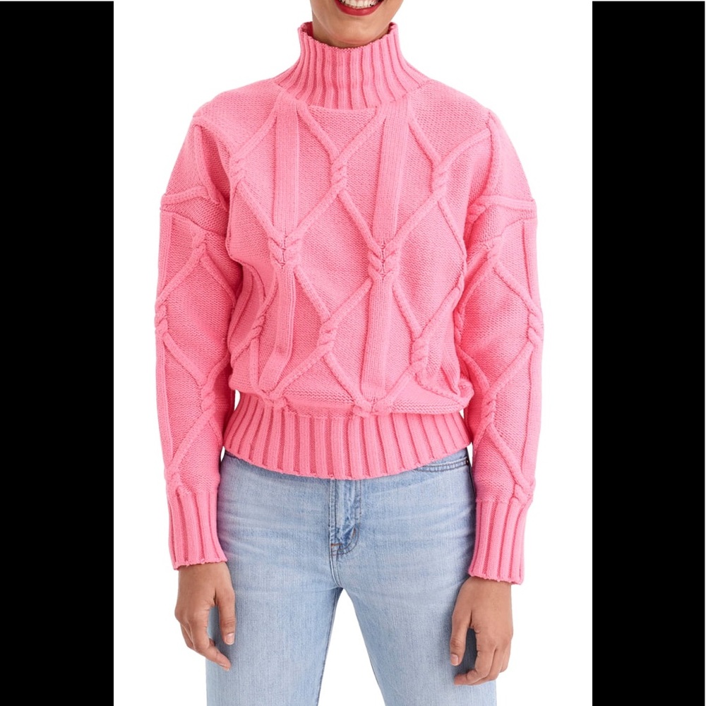 Collection cable-knit mockneck sweater in pink